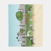 公園イタリアンの漫画アートの可愛いグレイハウンド犬 フリースブランケット (正面)