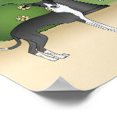 公園イタリアンの漫画アートの可愛いグレイハウンド犬 ポスター (角)