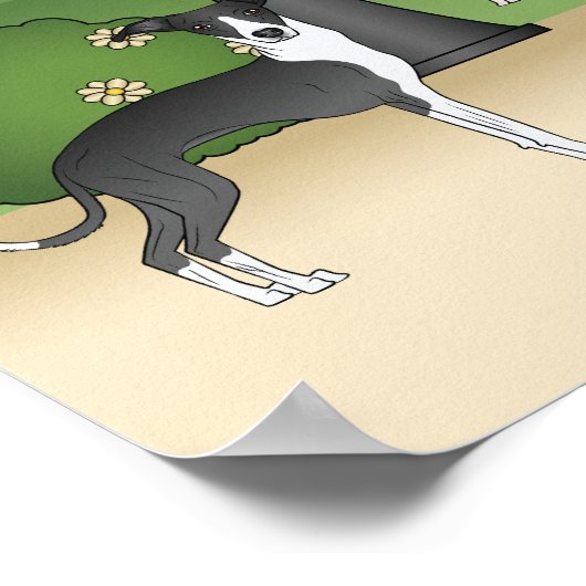 公園イタリアンの漫画アートの可愛いグレイハウンド犬 ポスター (角)