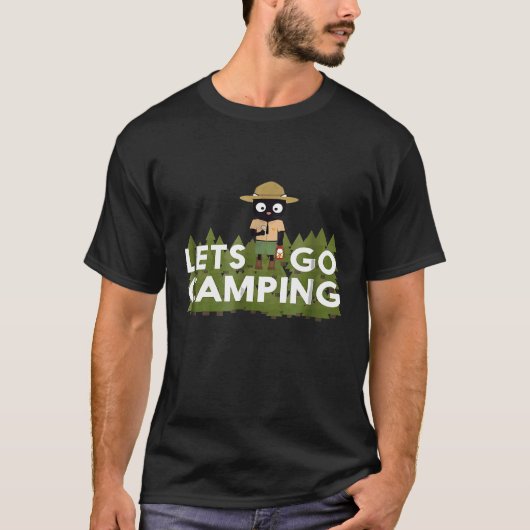 公園レンジャー制服姿のキャンプをする猫 Tシャツ (正面)