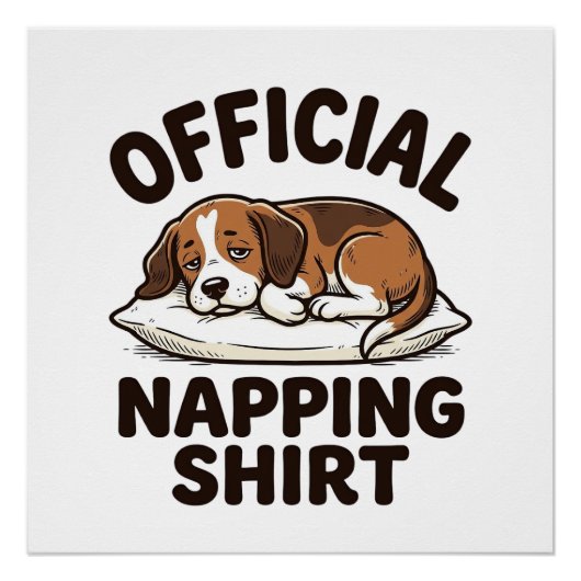 公式お昼寝Tシャツ 眠そうな犬のビンテージ風デザイン_1 ポスター (正面)