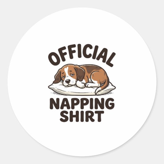 公式お昼寝Tシャツ 眠そうな犬のビンテージ風デザイン_1 ラウンドシール (正面)