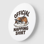 公式お昼寝Tシャツ 眠そうな犬のビンテージ風デザイン_1 ラージ壁時計 (傾斜)