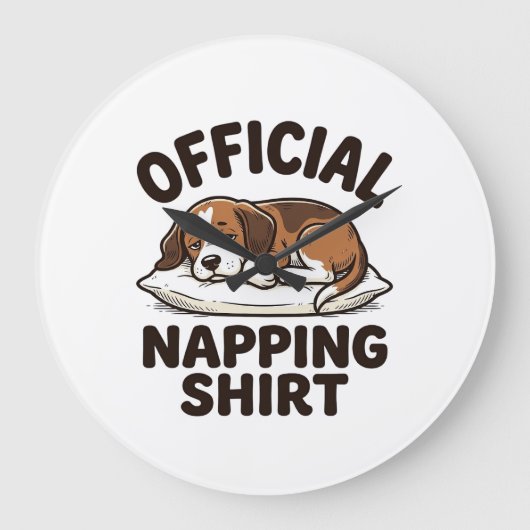 公式お昼寝Tシャツ 眠そうな犬のビンテージ風デザイン_1 ラージ壁時計 (正面)