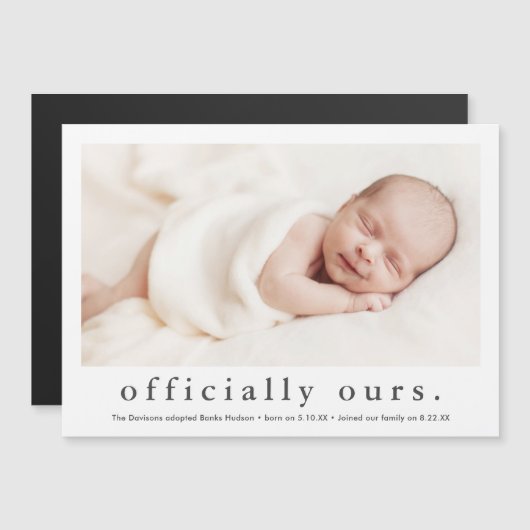 公式に私たちの写真ミニマルの養子縁組の発表 マグネット招待状 (正面/裏面)