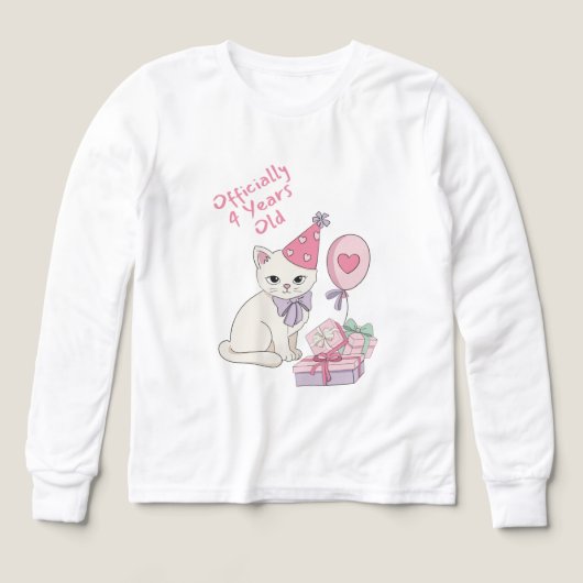 公式に4歳 女の子 誕生日Tシャツ かわいい猫 (デザイン正面)