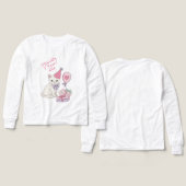 公式に5歳の誕生日をお祝いする可愛い猫の女の子のTシャツ (デザイン 正面＆背面)