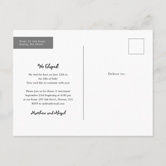 公式の写真を結婚作った 案内ポストカード (裏面)