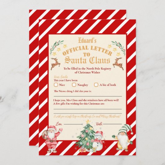 公式の北極からのサンタへの手紙 5x7インチ招待状 招待状 (正面/裏面)