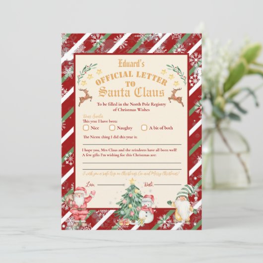 公式の北極からのサンタへの手紙 5x7インチ招待状 招待状 (スタンド正面)