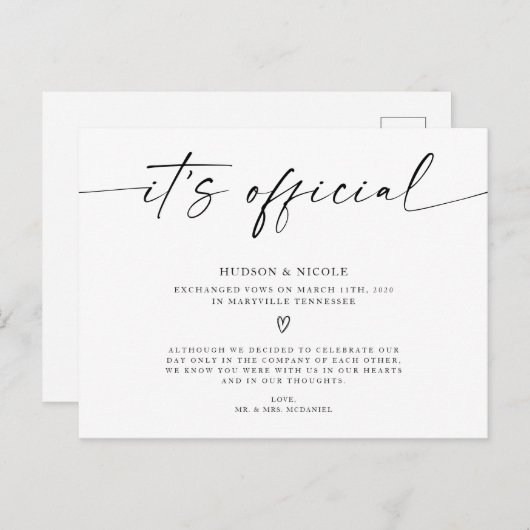 公式の駆け落ち結婚だ 案内ポストカード (正面/裏面)