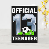 公式の13歳の誕生日パーティー サッカー テーマ カード (黄色い花)