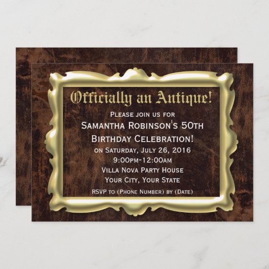 公式アンティークおもしろい第50回バースデーパーティー 招待状 (正面/裏面)