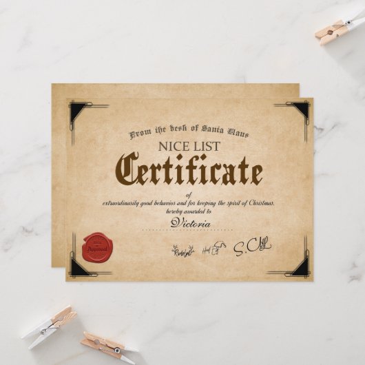 公式サンタニースリスト証明書ホリデーカード カード (正面/裏面インサイチュ)