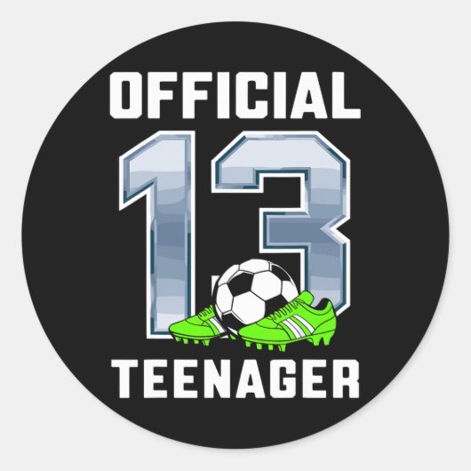 公式ティーンエイジャー13歳の誕生日パーティーサッカーテーマ ラウンドシール (正面)