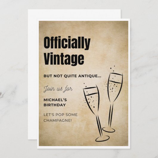 公式ヴィンテージではなくアンティーク大人誕生日カード 招待状 (正面/裏面)