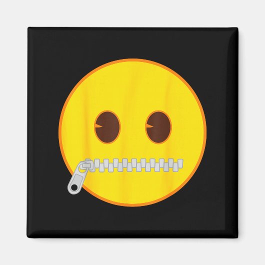 公式絵文字 ジップ ロックされた口 黄色い笑顔 マグネット (正面)