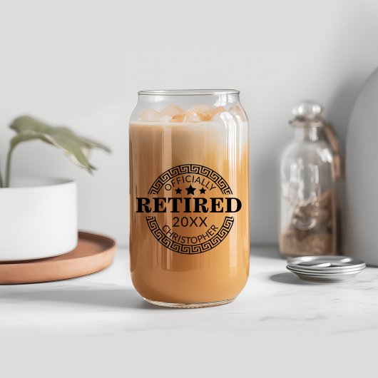 公式退職した名前をカスタムする&日付ギリシャ鍵 ガラス缶