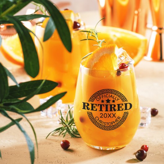 公式退職した名前をカスタムする&日付ギリシャ鍵 ステムなしワイングラス