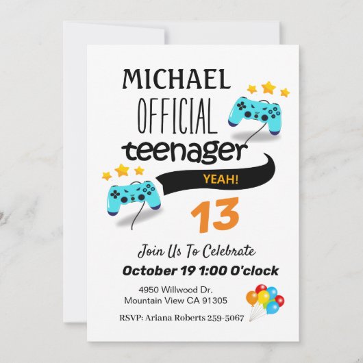 公式10代の若者ボーイ誕生日パーティーの招待 招待状 (正面)