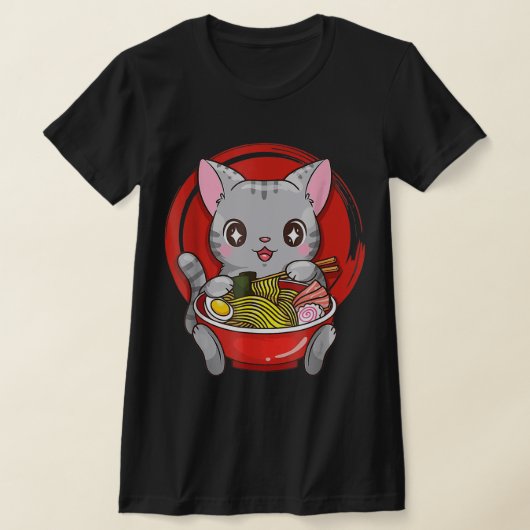 公式10代の若者ラーメン猫アニメかわいい猫ジャパ Tシャツ (レイダウン)