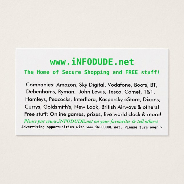 公式www.iNFODUDE.net名刺！ (正面)