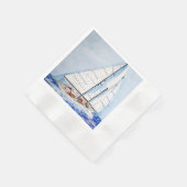 公海上の水彩帆船 縁ありカクテルナプキン (角)