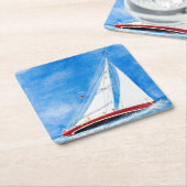 公海水彩帆船 スクエアペーパーコースター (アングル)