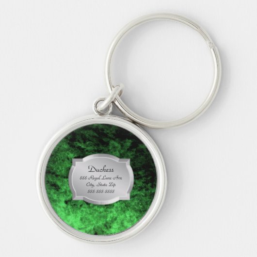 公爵夫人Green Leather Silver Plaqueのペットタグ キーホルダー (正面)