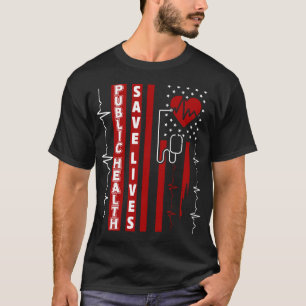 公衆衛救生命米国旗 Tシャツ