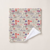 公衆電話ボックスが付いているロンドンのテーマの継ぎ目が無いパターン バスタオルセット (ウォッシュタオル)