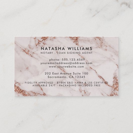 公証バラ金ゴールド大理石タイポグラフィ 名刺 (裏面)