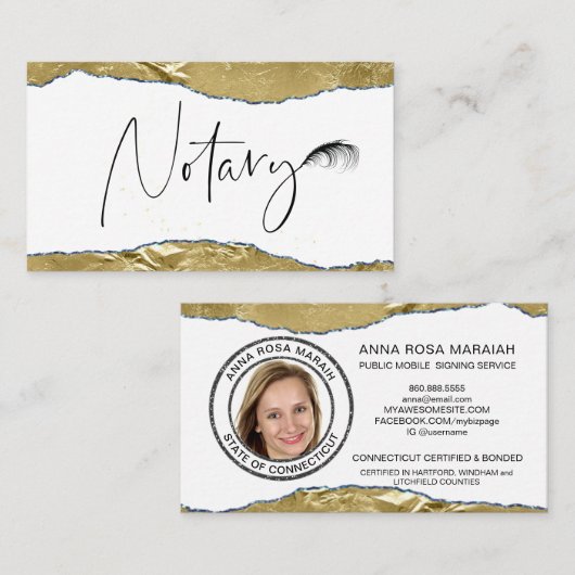 *~*公証フォトペンフェザー署名エージェント金ゴールド 名刺 (正面/裏面)