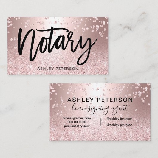 公証人のばら色の金ゴールドのグリッターの金属輝きの紙吹雪 名刺 (正面/裏面)