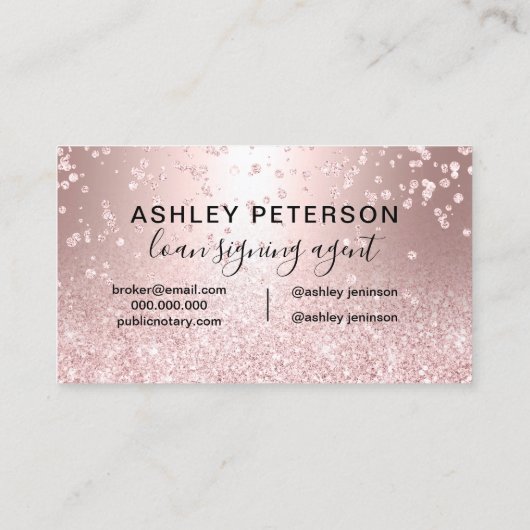 公証人のばら色の金ゴールドのグリッターの金属輝きの紙吹雪 名刺 (裏面)