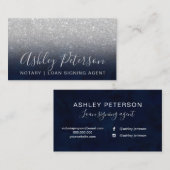 公証人のエレガントなタイポグラフィの濃紺の銀のグリッター 名刺 (正面/裏面)