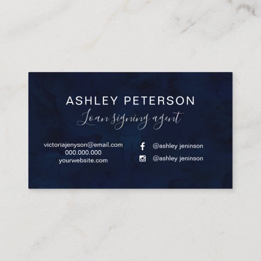 公証人のエレガントなタイポグラフィの濃紺の銀のグリッター 名刺 (裏面)