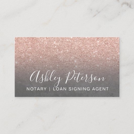 公証人のエレガントなタイポグラフィの灰色のバラの金ゴールドのグリッター 名刺 (正面)