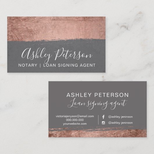 公証人のシックなタイポグラフィの灰色のバラの金ゴールドブラシストローク 名刺 (正面/裏面)