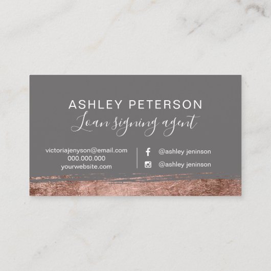 公証人のシックなタイポグラフィの灰色のバラの金ゴールドブラシストローク 名刺 (裏面)