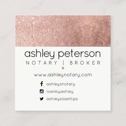 公証人のタイポグラフィののどのばら色の金ゴールドのグリッターホイル スクエア名刺 (裏面)