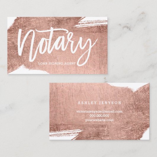 公証人のタイポグラフィのばら色の金ゴールドブラシストロークミニマリスト 名刺 (正面/裏面)