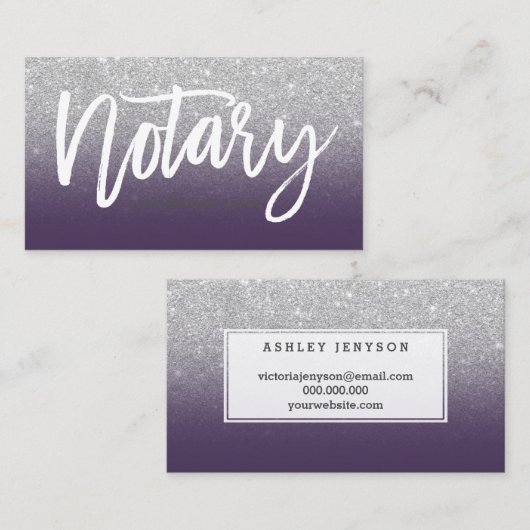 公証人のタイポグラフィの銀のグリッターの紫色の上品 名刺 (正面/裏面)