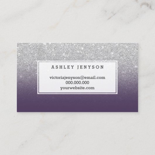 公証人のタイポグラフィの銀のグリッターの紫色の上品 名刺 (裏面)