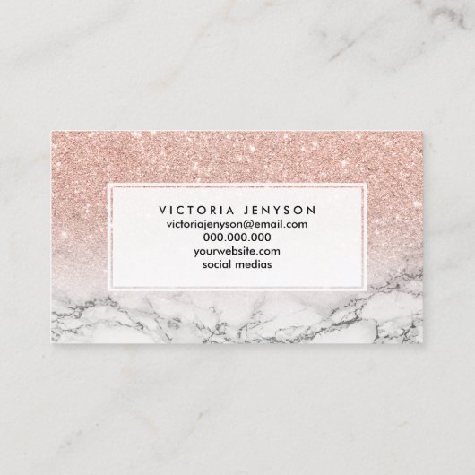 公証人のフェイクなローズピンクのグリッターのグラデーションで白い大理石 名刺 (裏面)