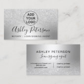 公証人のロゴのタイポグラフィの金属銀製のグリッター 名刺 (正面/裏面)