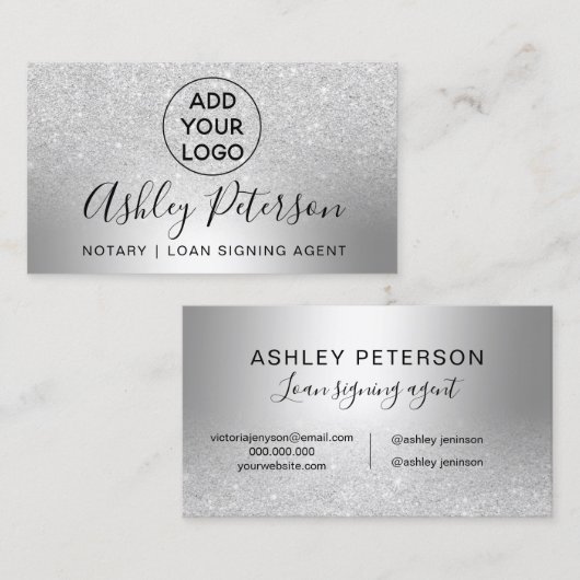 公証人のロゴのタイポグラフィの金属銀製のグリッター 名刺 (正面/裏面)