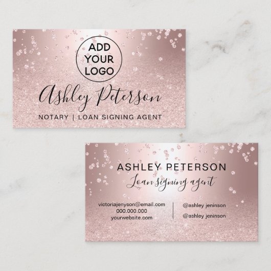 公証人のロゴの紙吹雪の金属ばら色の金ゴールドのグリッター 名刺 (正面/裏面)