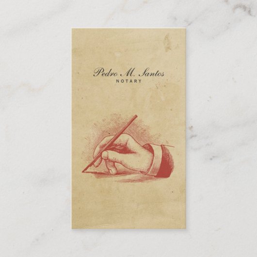 公証人のヴィンテージのペン手のシンプルのカッコいいのプロフェッショナル 名刺 (正面)