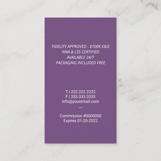 公証人の署名エージェント羽毛イニシャルロゴ紫 名刺 (裏面)